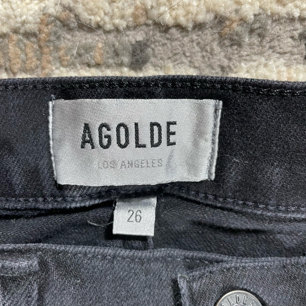 Agolde Black Highrise Button Fly Jeans Shorts Raw Hem - Picture 4 of 10